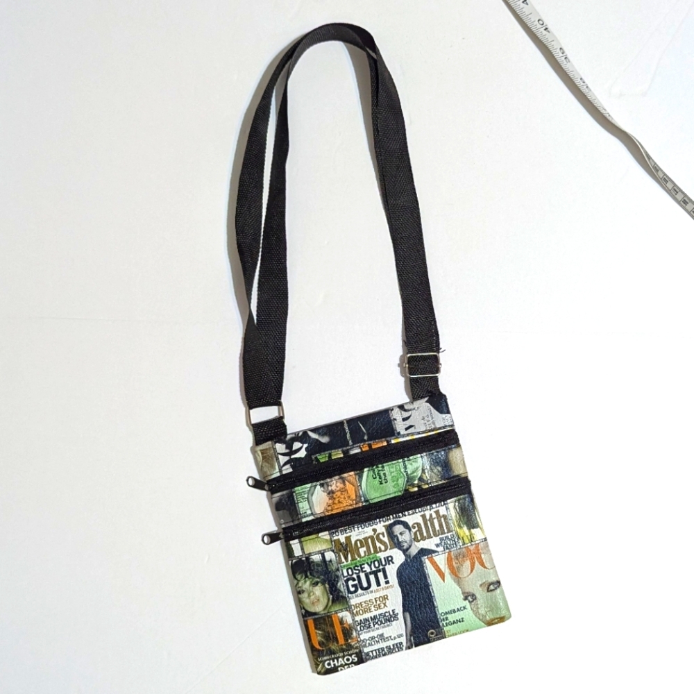 Fashion Magazine Print Clip-Art Faux Leather Small Crossbody NWOT